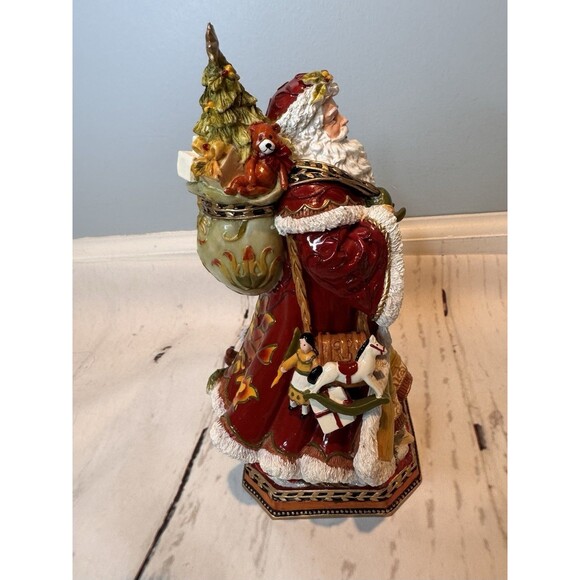 Fitz and Floyd Damask Holiday Santa Music Box- I Come all ye Faithful. - Picture 2 of 5